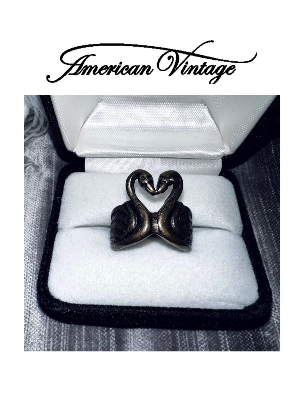 American Vintage Adjustable Antique Bronze Tone Swan Heart Ring